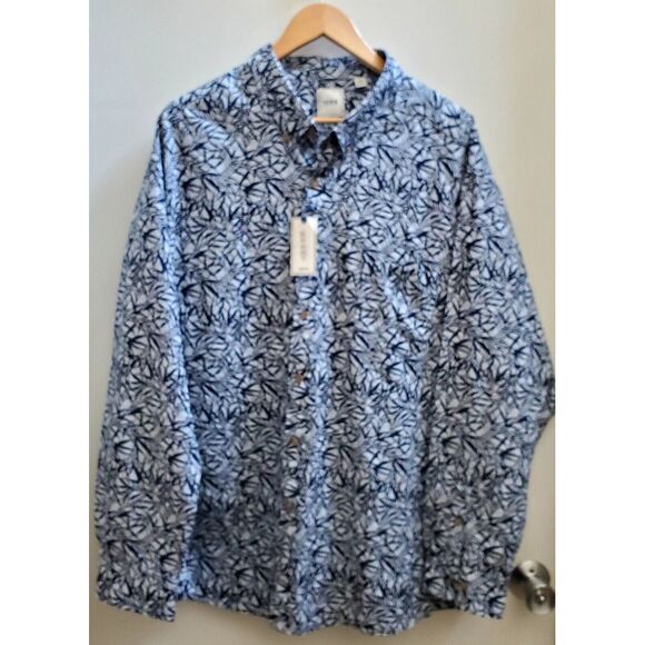 ROWM Shirt 3XB Button Up Big Man Navy/Grey Blue Abstract Long Sleeve NWT NEW - Picture 1 of 9